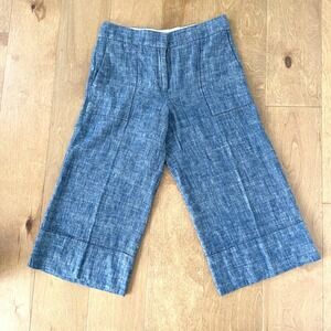 Ann Taylor Petite Blue Linen Blend Wide Leg Crop Pants Culottes Size 6P